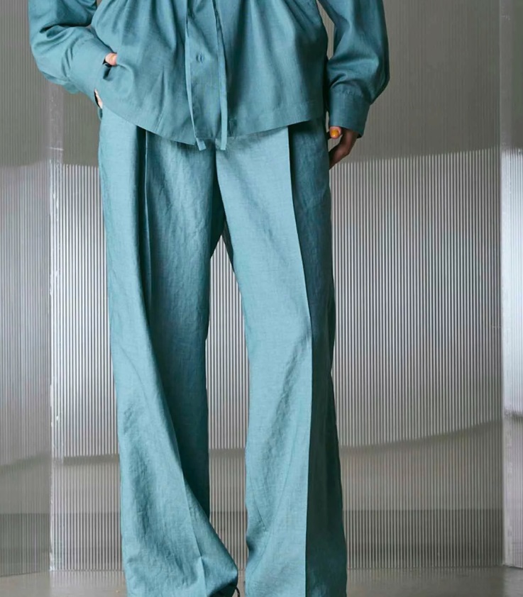 Calendering Triacetate One-Tuck Wide Pants